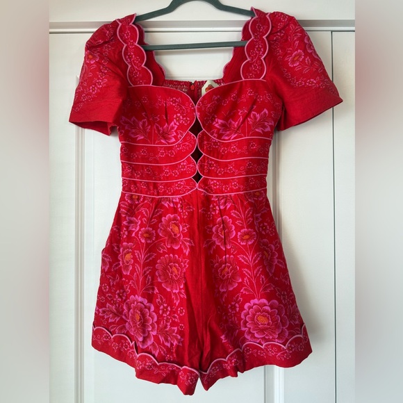 Farm Rio Red Olivia Cut Out Romper Size Small NWT - Picture 3 of 8